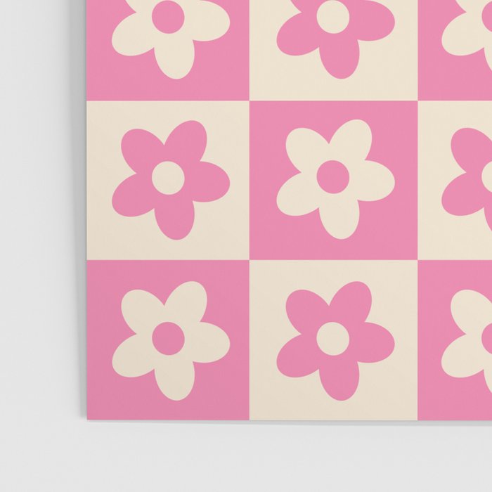 90s checkers flowers cream and pink Poster Gallery Image 3