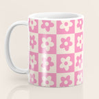 90s checkers flowers cream and pink Coffee Mug Gallery Image 3