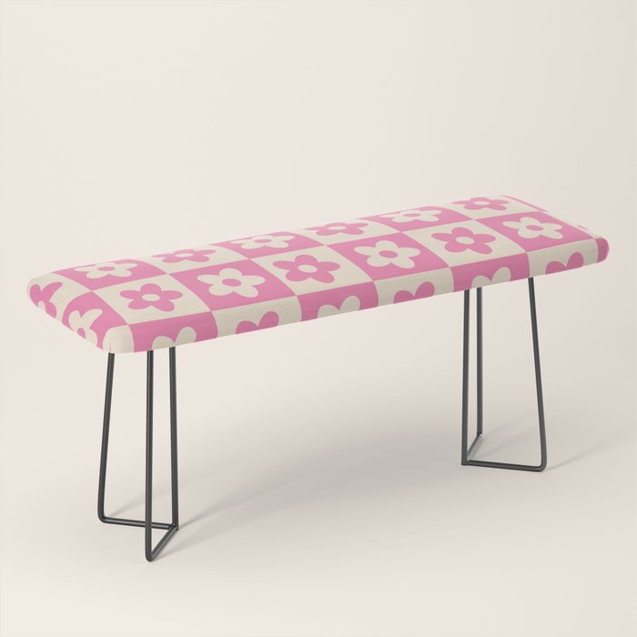 90s checkers flowers cream and pink Bench Gallery Image 1