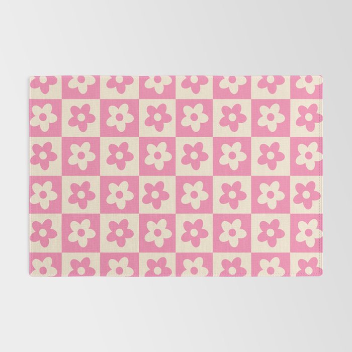90s checkers flowers cream and pink Rug Gallery Image 2