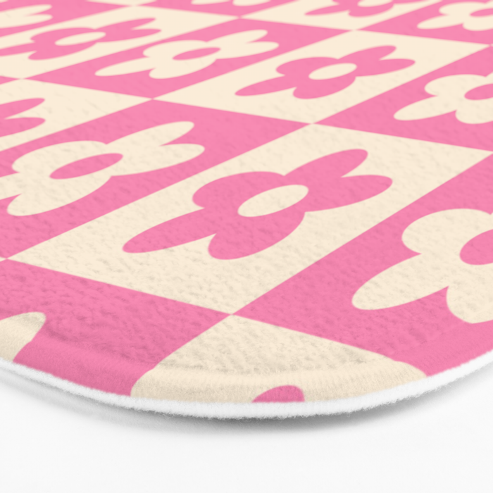 90s checkers flowers cream and pink Bath Mat Gallery Image 3