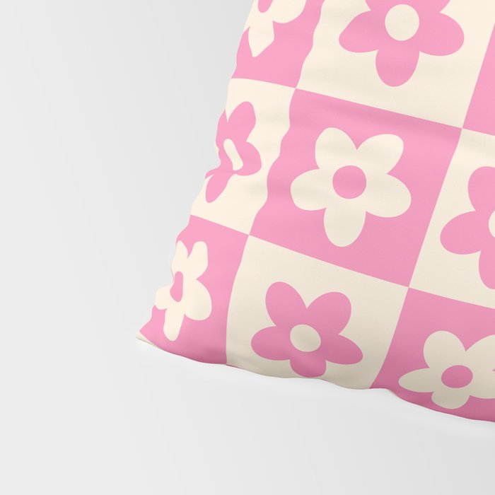 90s checkers flowers cream and pink Pillow Sham Gallery Image 4