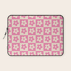 90s checkers flowers cream and pink Laptop Sleeve Gallery Image 1