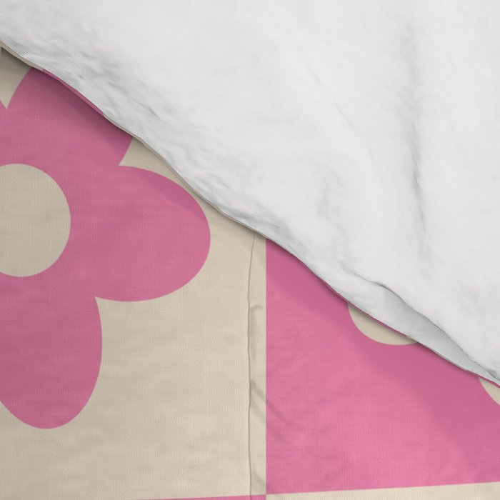 90s checkers flowers cream and pink Comforter Gallery Image 4