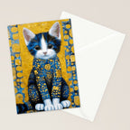 Gustav Klimt Style Kitten with Blue and Gold Dress Stationery Card Gallery Image 2