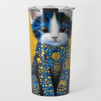 Gustav Klimt Style Kitten with Blue and Gold Dress Travel Mug Gallery Image 1