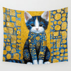 Gustav Klimt Style Kitten with Blue and Gold Dress Wall Tapestry Gallery Image 4