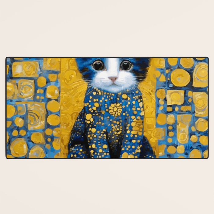 Gustav Klimt Style Kitten with Blue and Gold Dress Desk Mat Gallery Image 3