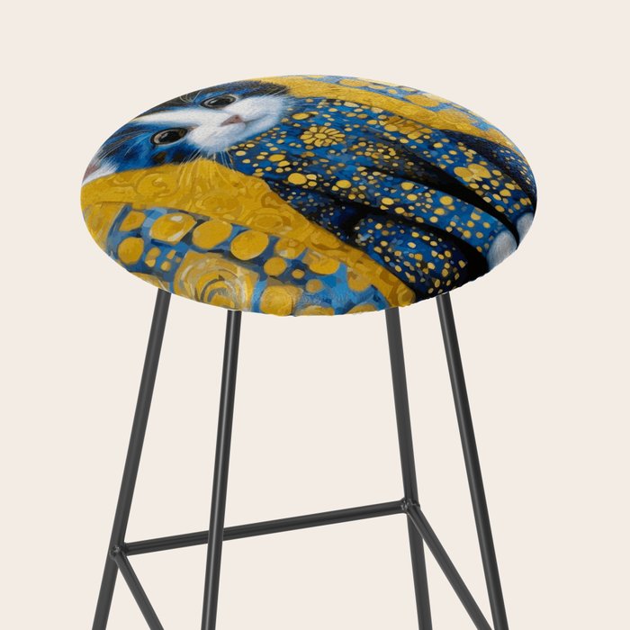 Gustav Klimt Style Kitten with Blue and Gold Dress Stool Gallery Image 2