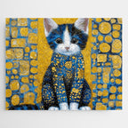 Gustav Klimt Style Kitten with Blue and Gold Dress Jigsaw Puzzle Gallery Image 1