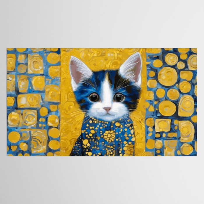 Gustav Klimt Style Kitten with Blue and Gold Dress Tablecloth Gallery Image 2