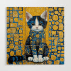 Gustav Klimt Style Kitten with Blue and Gold Dress Wood Wall Art Gallery Image 1