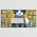 Gustav Klimt Style Kitten with Blue and Gold Dress Desk Mat Gallery Image 1
