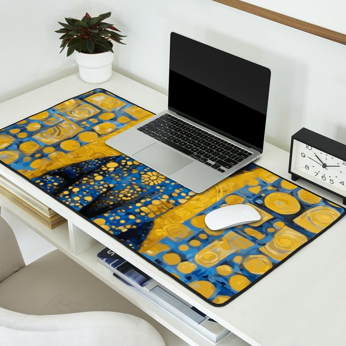 Gustav Klimt Style Kitten with Blue and Gold Dress Desk Mat Gallery Image 2