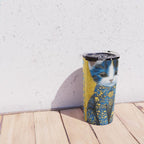 Gustav Klimt Style Kitten with Blue and Gold Dress Travel Mug Gallery Image 4