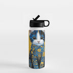 Gustav Klimt Style Kitten with Blue and Gold Dress Water Bottle Gallery Image 1