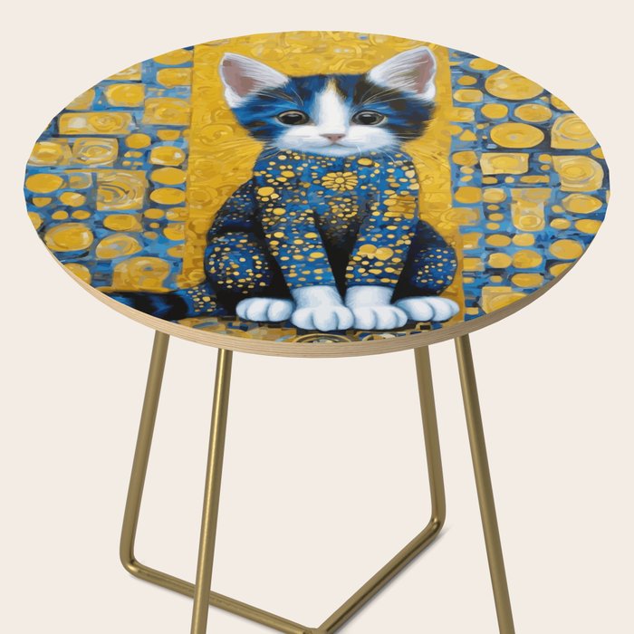 Gustav Klimt Style Kitten with Blue and Gold Dress Side Table Gallery Image 2