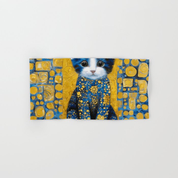 Gustav Klimt Style Kitten with Blue and Gold Dress Bath Towel Gallery Image 1