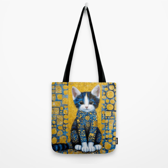 Gustav Klimt Style Kitten with Blue and Gold Dress Tote Bag Gallery Image 2