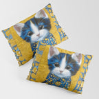 Gustav Klimt Style Kitten with Blue and Gold Dress Pillow Sham Gallery Image 3