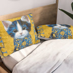 Gustav Klimt Style Kitten with Blue and Gold Dress Pillow Sham Gallery Image 2