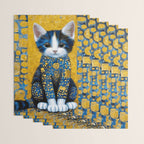 Gustav Klimt Style Kitten with Blue and Gold Dress Wrapping Paper Gallery Image 3