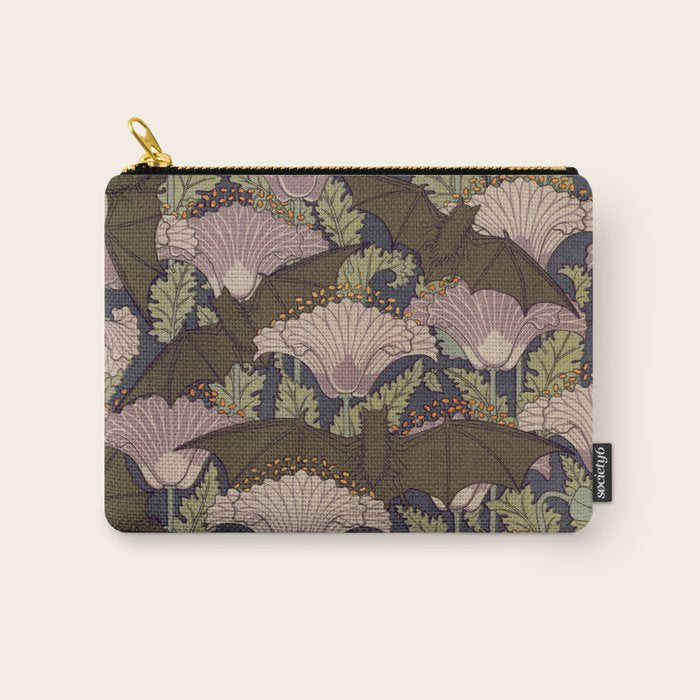 Vintage Art Deco Bat and Flowers Carry All Pouch Gallery Image 1