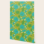 Green, Turquoise, and White Retro Flower Design Pattern Wallpaper Gallery Image 2