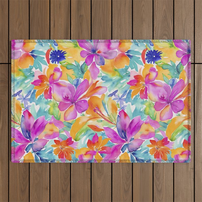 Fragments Of Botanical Memory Multicolor Flowers Outdoor Rug Gallery Image 1