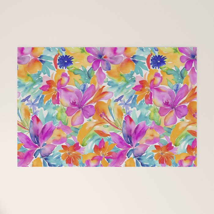 Fragments Of Botanical Memory Multicolor Flowers Welcome Mat Gallery Image 1