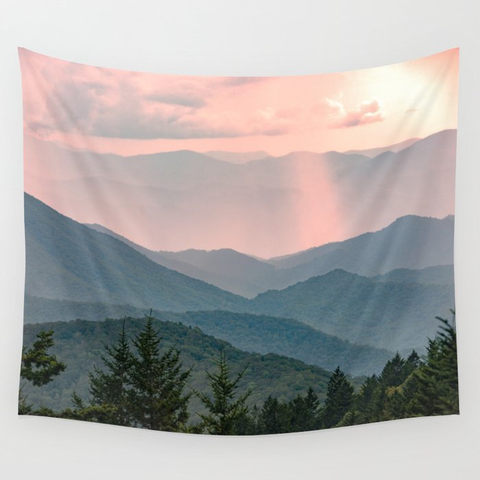 Smoky Mountain Pastel Sunset Wall Tapestry Gallery Image 1
