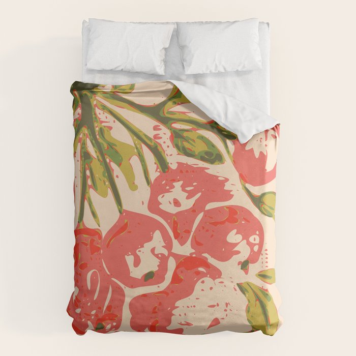 Coral berries: fall florals no.19 Duvet Cover Gallery Image 1