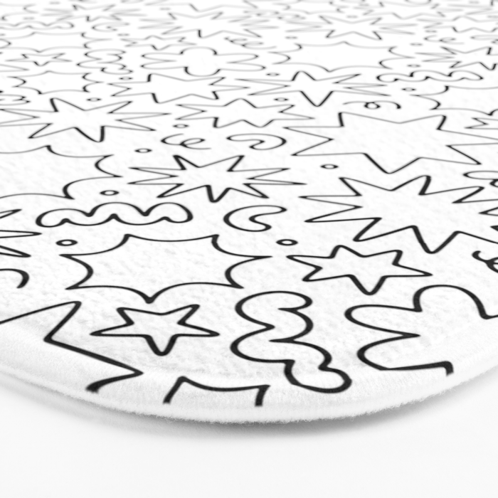 Fun black and white cartoon doodle art pattern Bath Mat Gallery Image 3