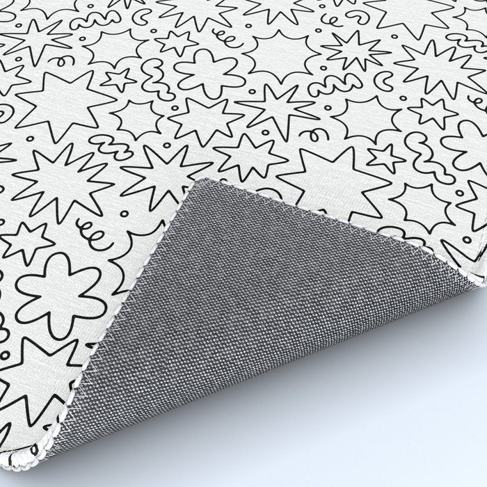 Fun black and white cartoon doodle art pattern Rug Gallery Image 4
