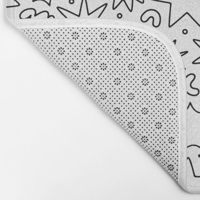 Fun black and white cartoon doodle art pattern Bath Mat Gallery Image 2