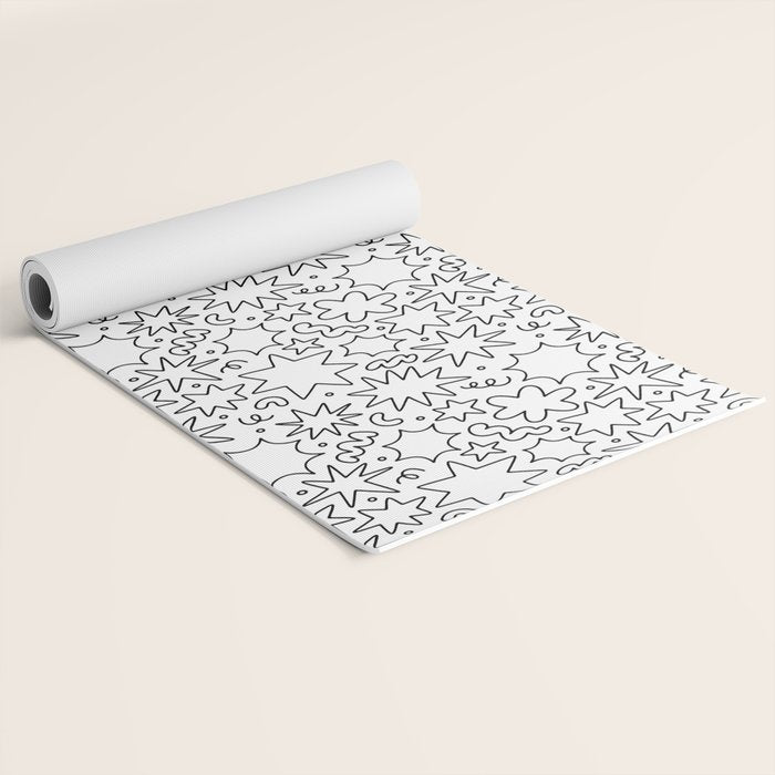 Fun black and white cartoon doodle art pattern Yoga Mat Gallery Image 2