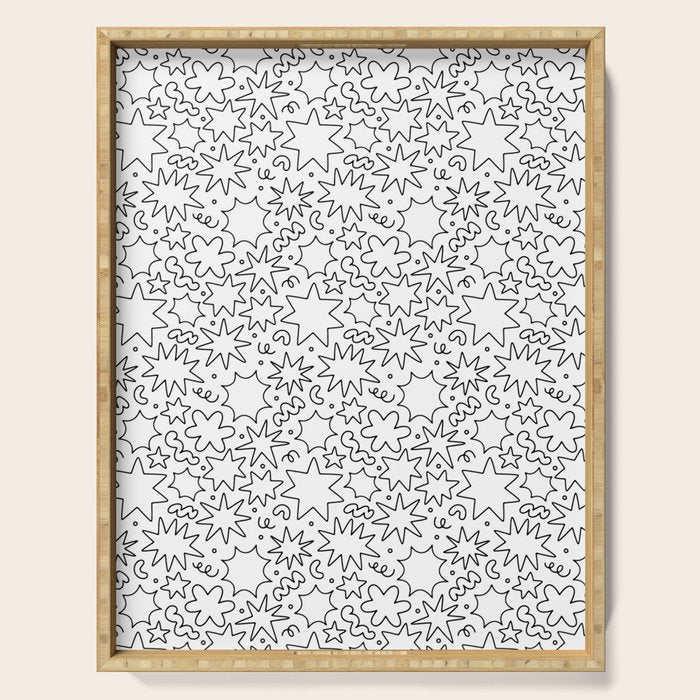Fun black and white cartoon doodle art pattern Serving Tray Gallery Image 1