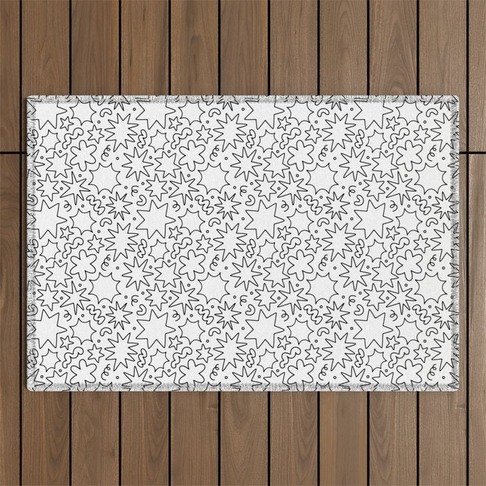 Fun black and white cartoon doodle art pattern Outdoor Rug Gallery Image 1