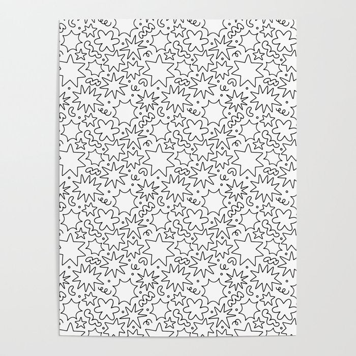 Fun black and white cartoon doodle art pattern Poster Gallery Image 4