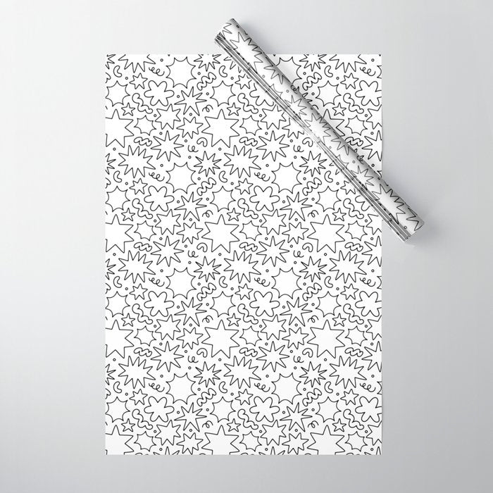 Fun black and white cartoon doodle art pattern Wrapping Paper Gallery Image 1