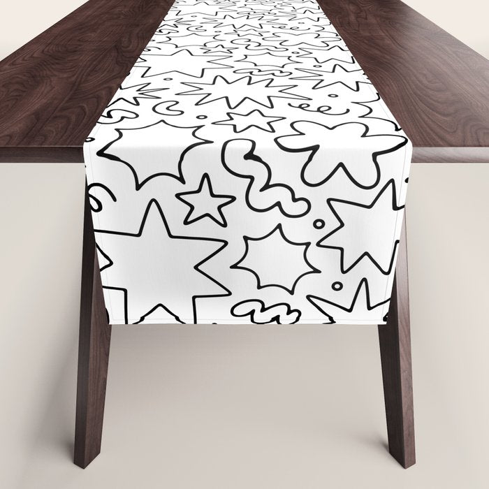 Fun black and white cartoon doodle art pattern Table Runner Gallery Image 1