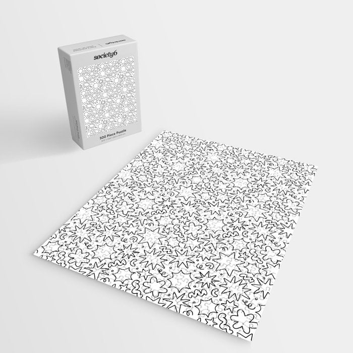 Fun black and white cartoon doodle art pattern Jigsaw Puzzle Gallery Image 2