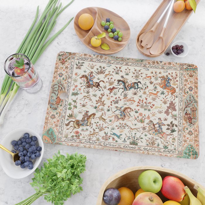 Tabriz Antique Persian Hunting Rug Print Cutting Board Gallery Image 2
