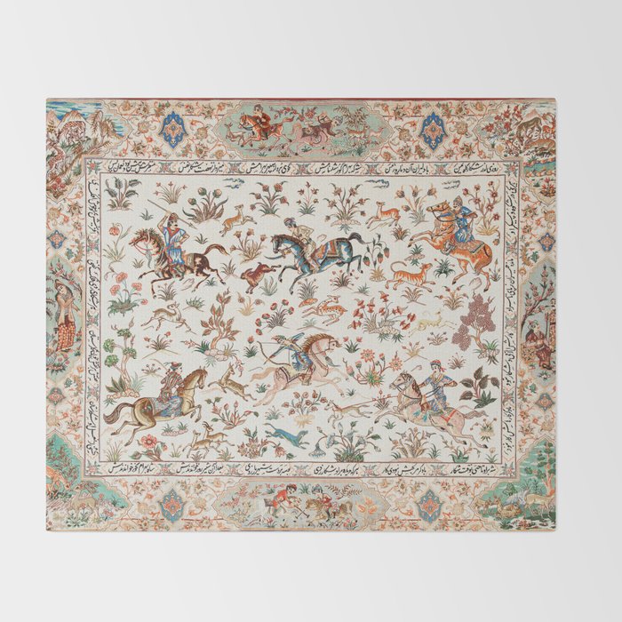 Tabriz Antique Persian Hunting Rug Print Throw Blanket Gallery Image 2