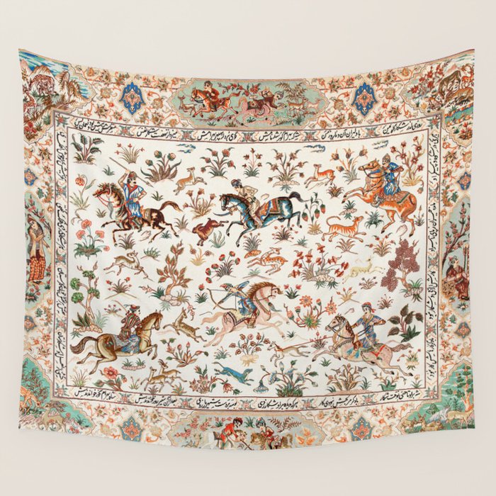 Tabriz Antique Persian Hunting Rug Print Wall Tapestry Gallery Image 4