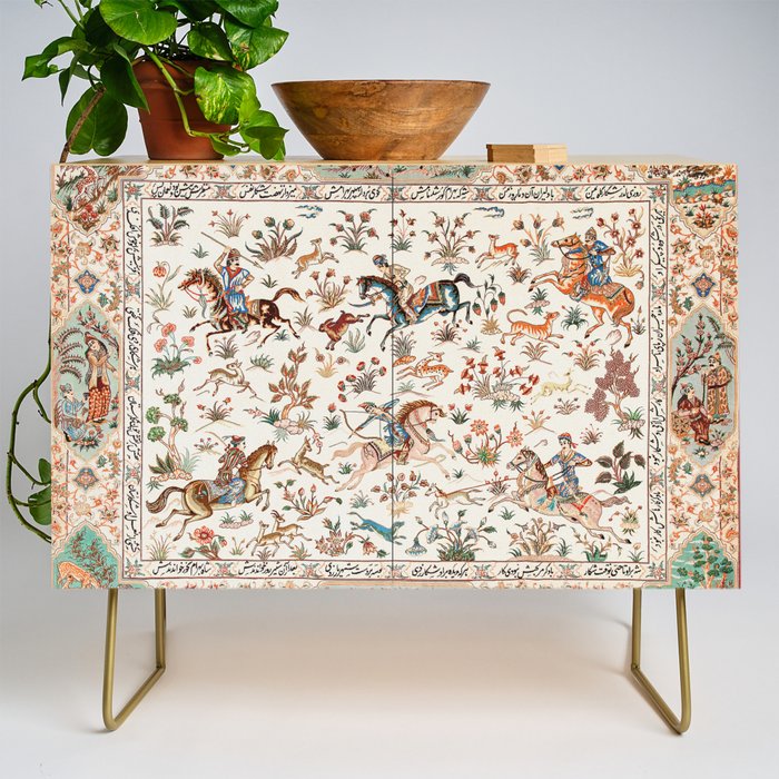 Tabriz Antique Persian Hunting Rug Print Credenza Gallery Image 1