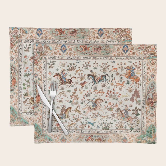 Tabriz Antique Persian Hunting Rug Print Placemat Gallery Image 1
