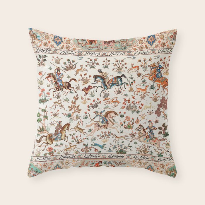 Tabriz Antique Persian Hunting Rug Print Throw Pillow Gallery Image 6