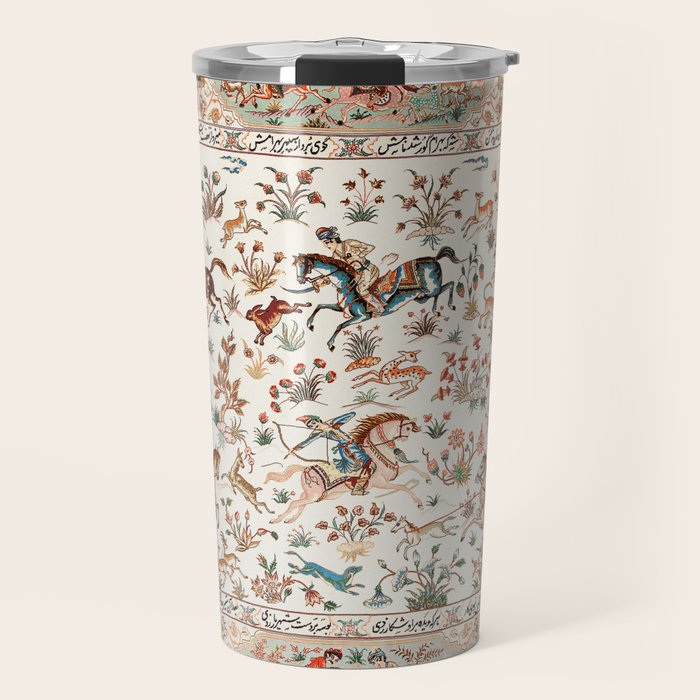 Tabriz Antique Persian Hunting Rug Print Travel Mug Gallery Image 1