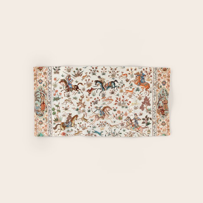 Tabriz Antique Persian Hunting Rug Print Bath Towel Gallery Image 1